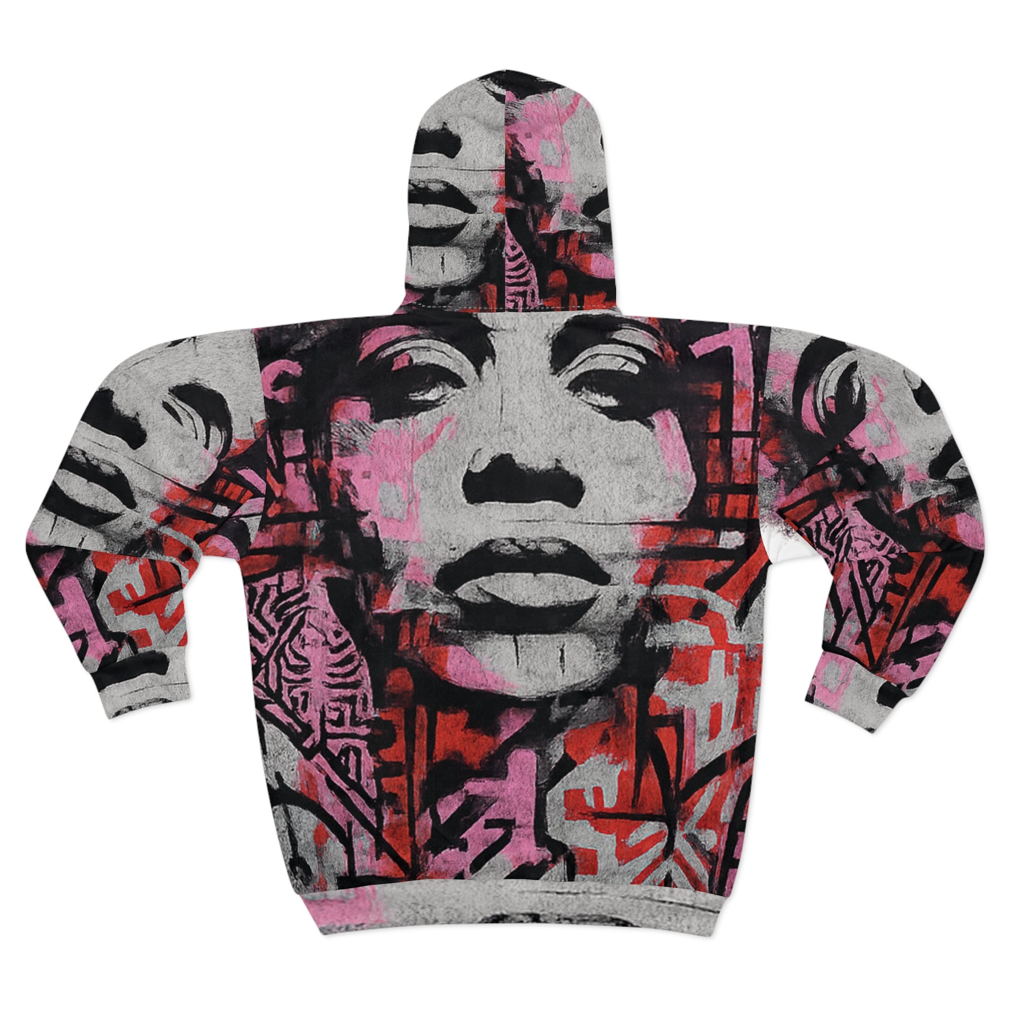 Graffiti Pop Art Zip Hoodie — Urban Stenciled Face All-Over Print