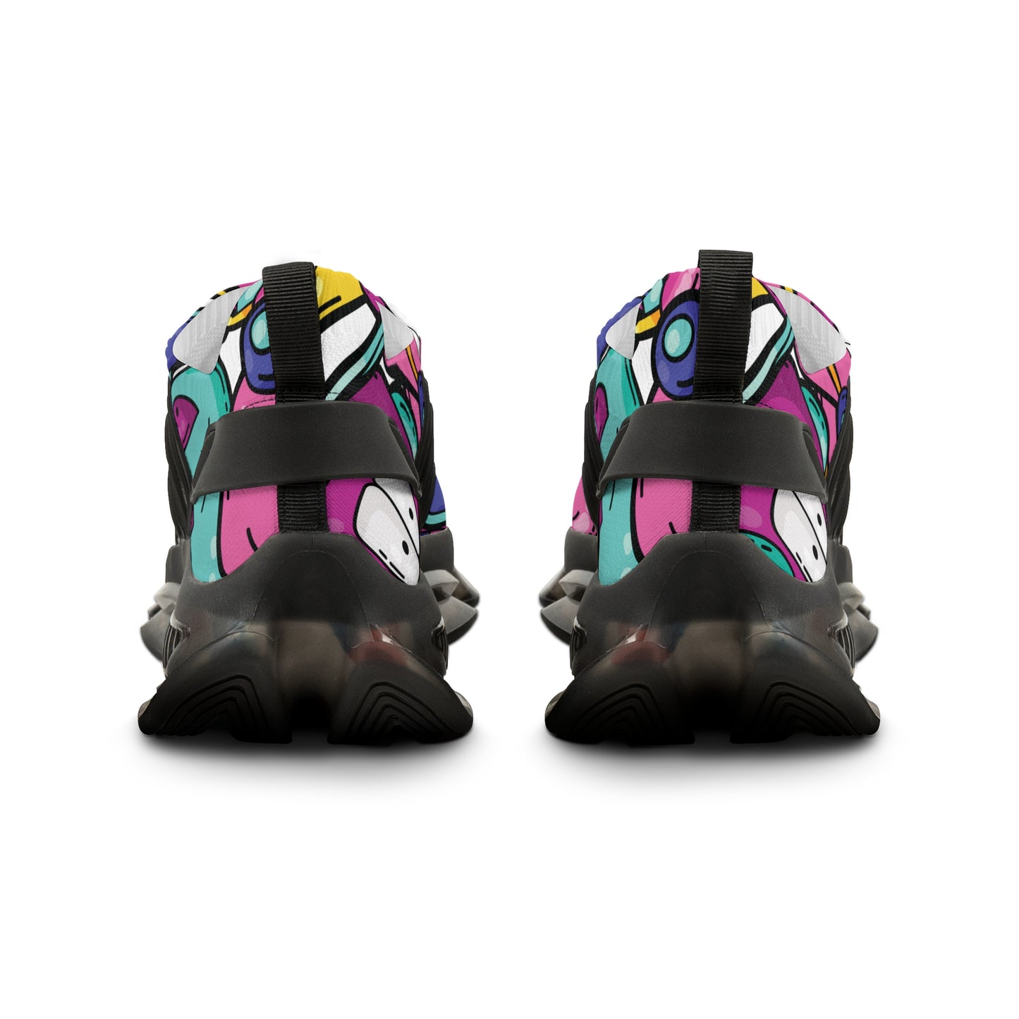 Colorful Pop-Art Mesh Sneakers — Men's Heart & Graffiti Athletic Shoes