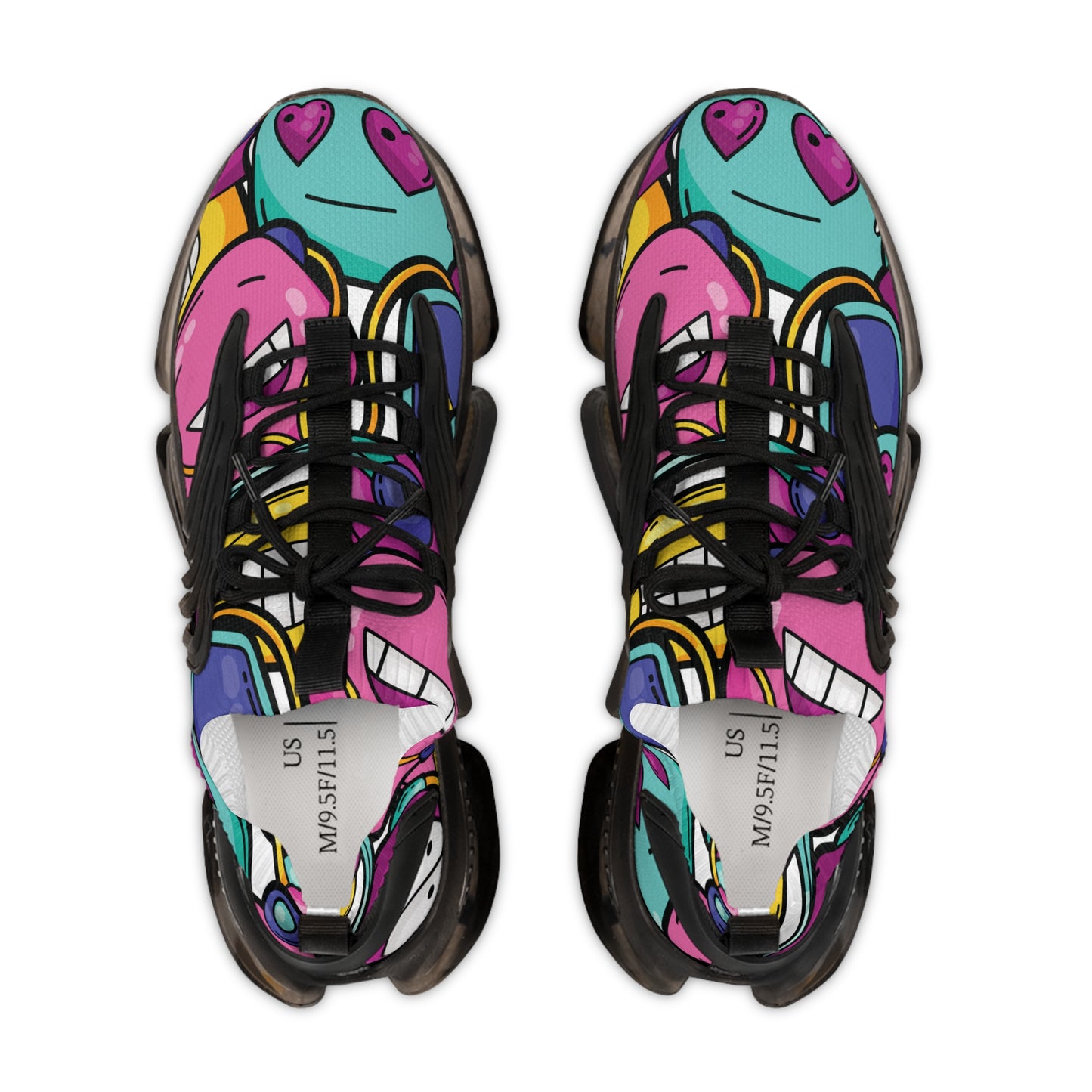 Colorful Pop-Art Mesh Sneakers — Men's Heart & Graffiti Athletic Shoes