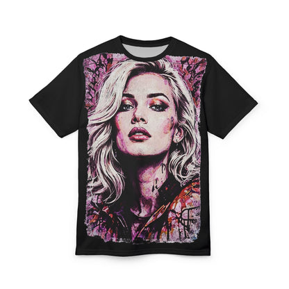 Portrait Art Graphic Tee — Bold Pink Watercolor Woman AOP