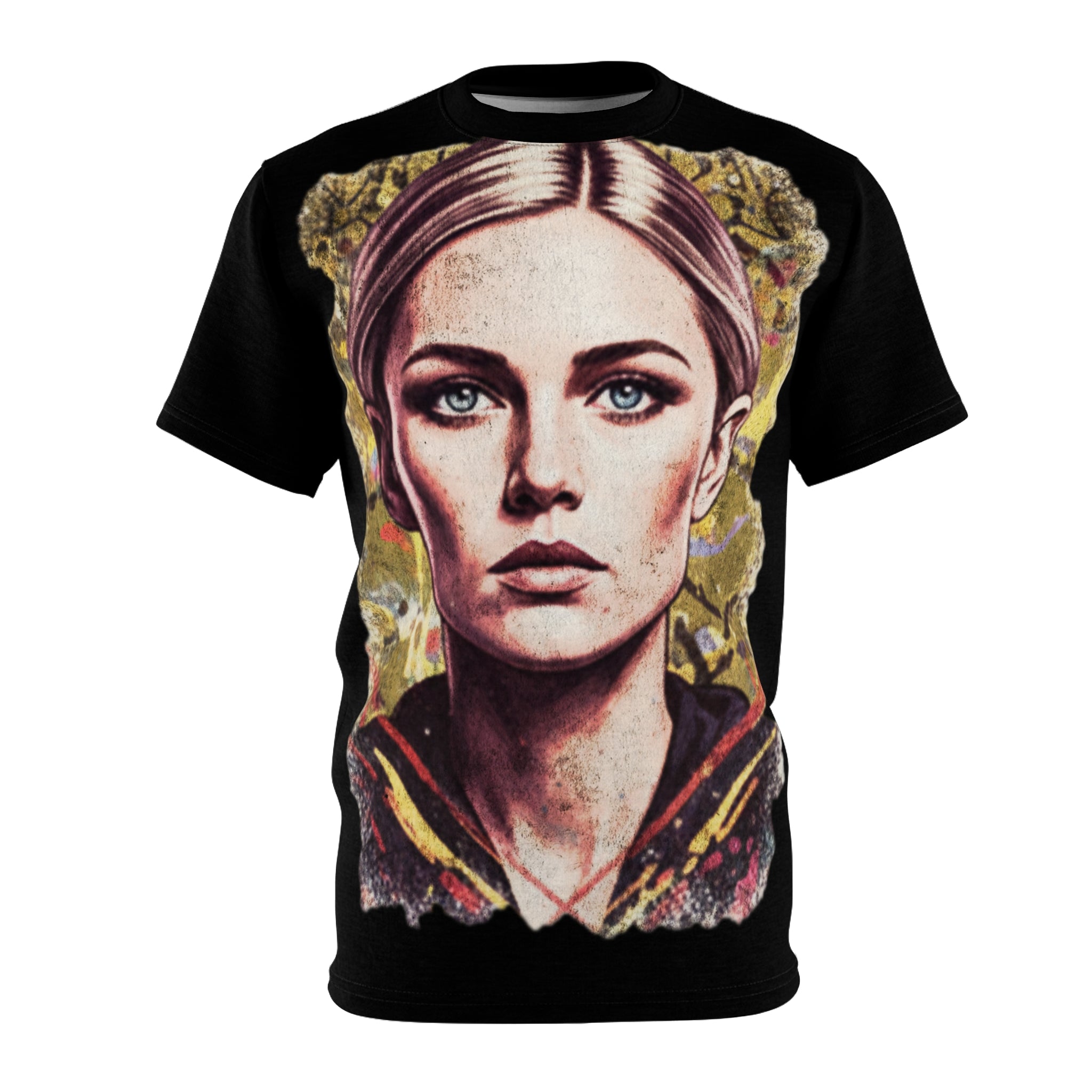 Portrait Art Tee — Vintage Woman Face All-Over Print T-Shirt
