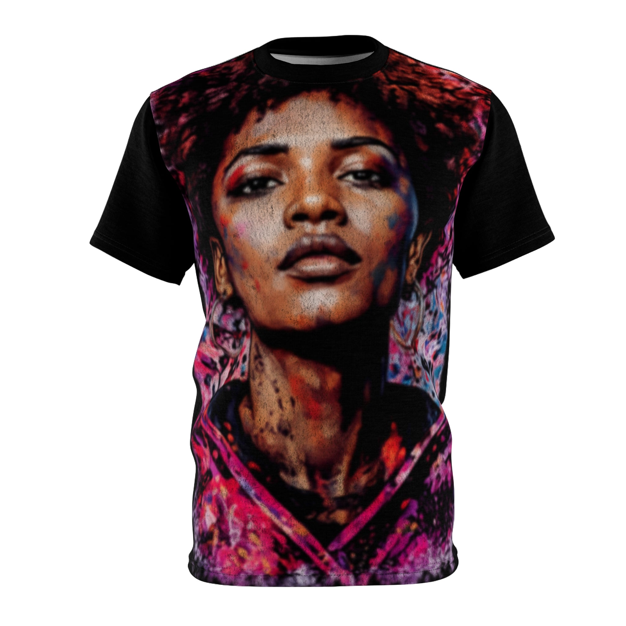 Artistic Portrait Tee — Vibrant Abstract Face All-Over Print