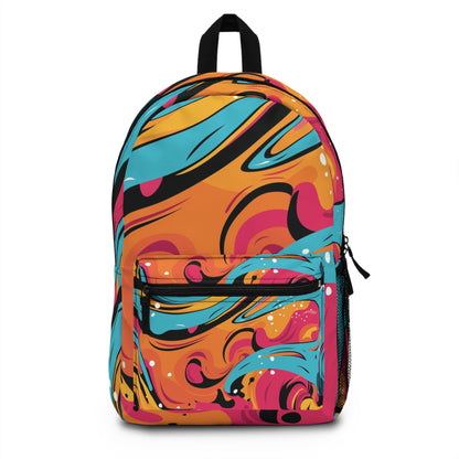 Vibrant Abstract Swirl Backpack — Colorful Retro Art School Bag