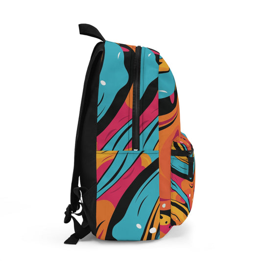 Vibrant Abstract Swirl Backpack — Colorful Retro Art School Bag