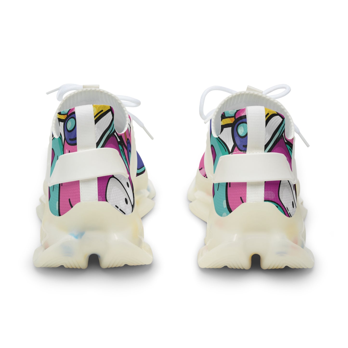 Colorful Pop-Art Mesh Sneakers — Men's Heart & Graffiti Athletic Shoes