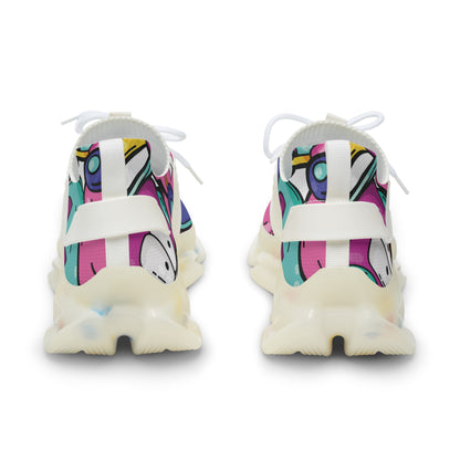 Colorful Pop-Art Mesh Sneakers — Men's Heart & Graffiti Athletic Shoes