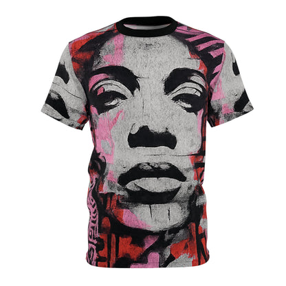 Graffiti Portrait Tee — Bold Pink Street Art All-Over Print T-Shirt