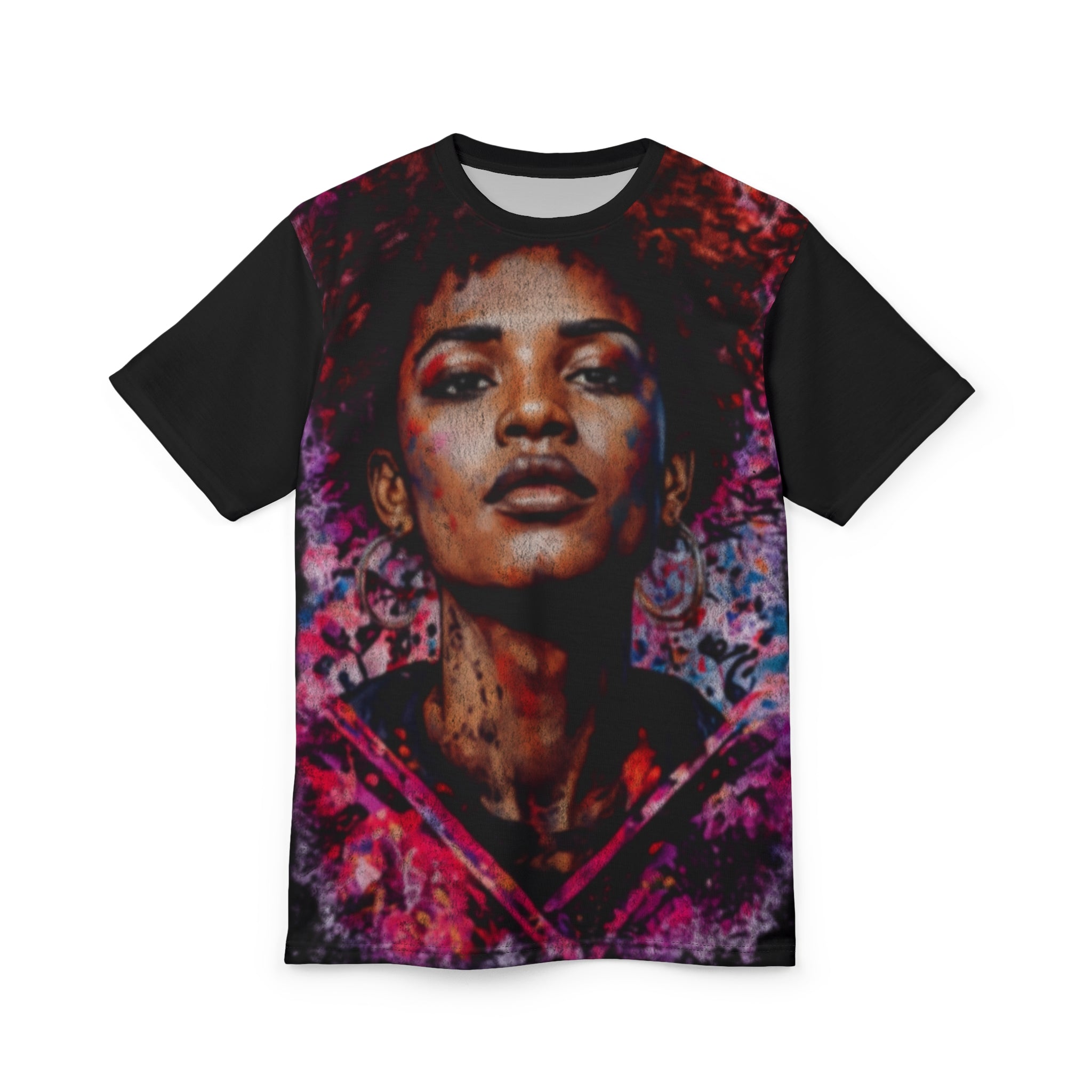 Artistic Portrait Tee — Vibrant Abstract Face All-Over Print