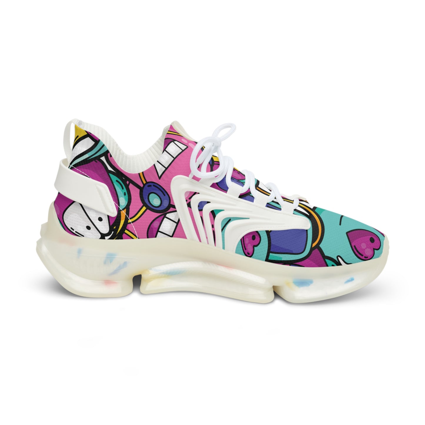 Colorful Pop-Art Mesh Sneakers — Men's Heart & Graffiti Athletic Shoes