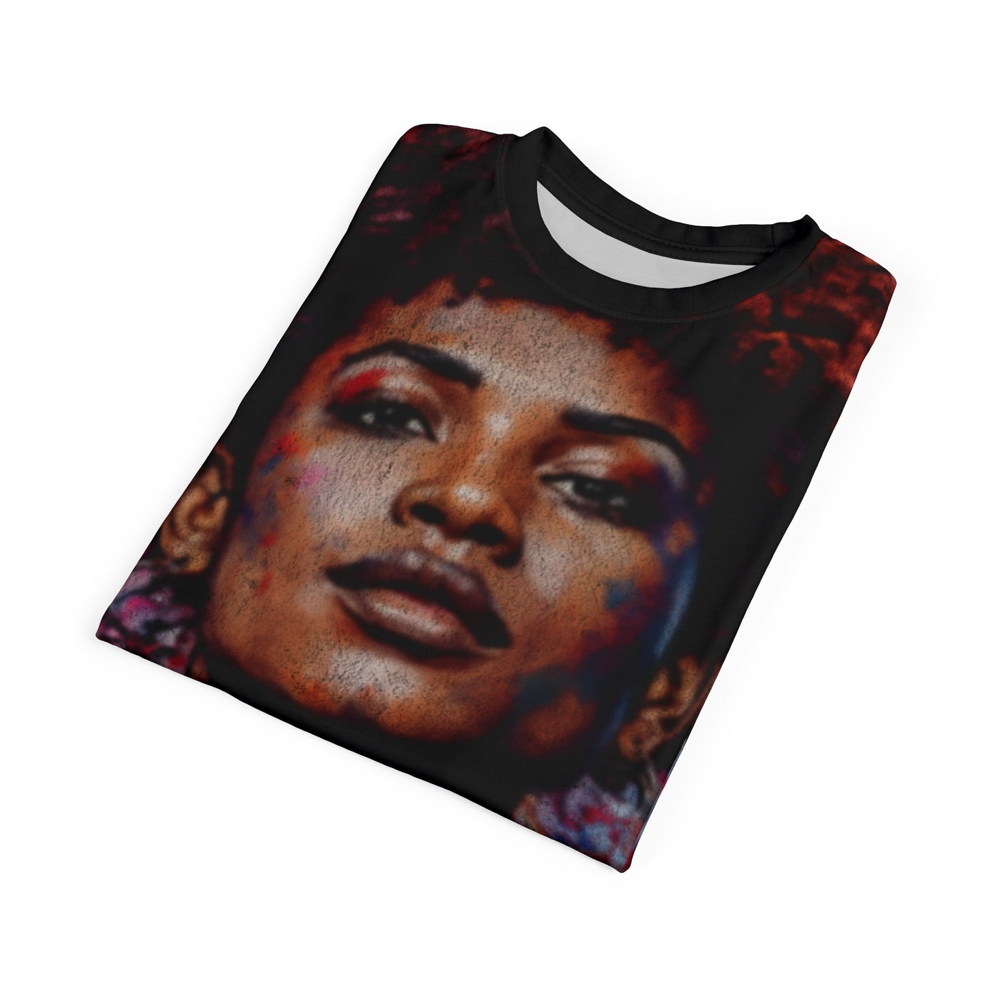Artistic Portrait Tee — Vibrant Abstract Face All-Over Print