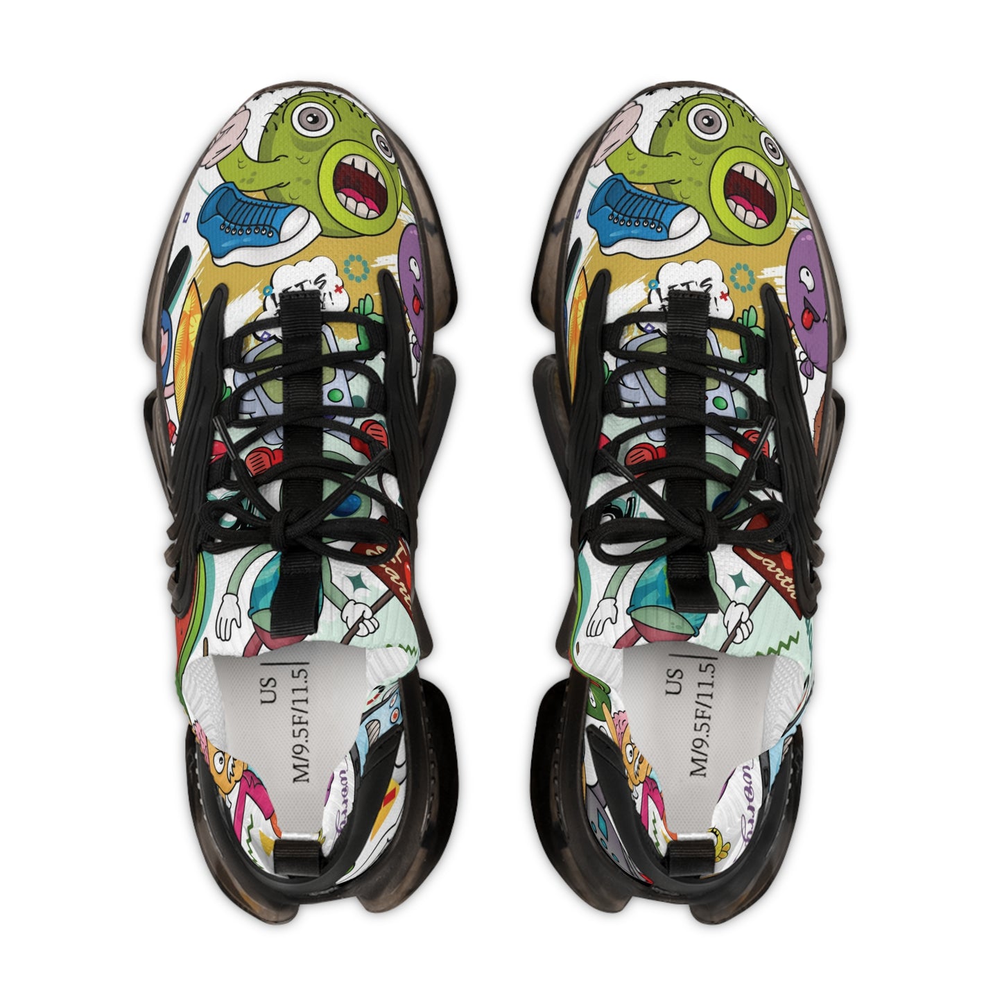 Men's Mesh Sneakers — Colorful Cartoon Monster Graphic Athletic Shoes