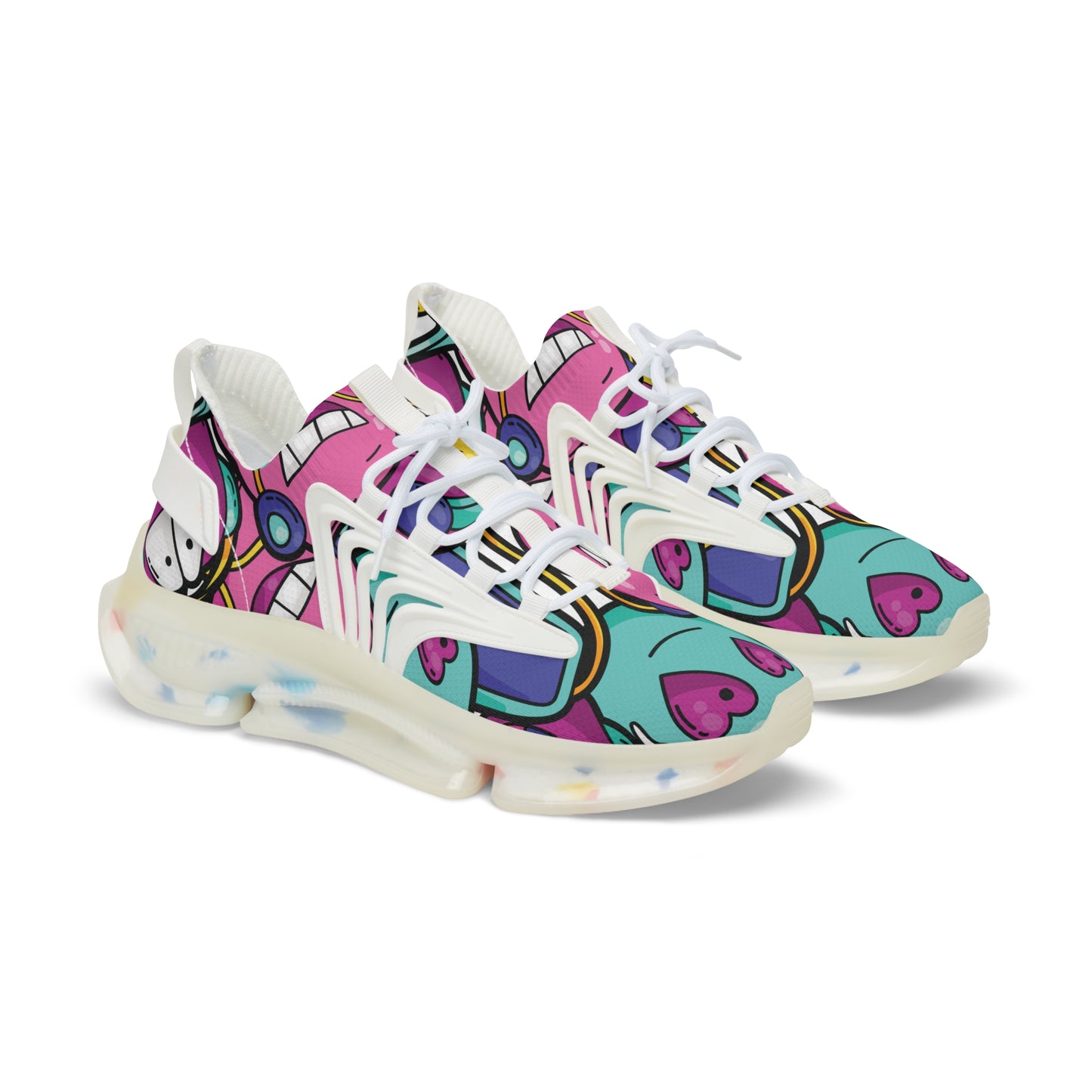 Colorful Pop-Art Mesh Sneakers — Men's Heart & Graffiti Athletic Shoes