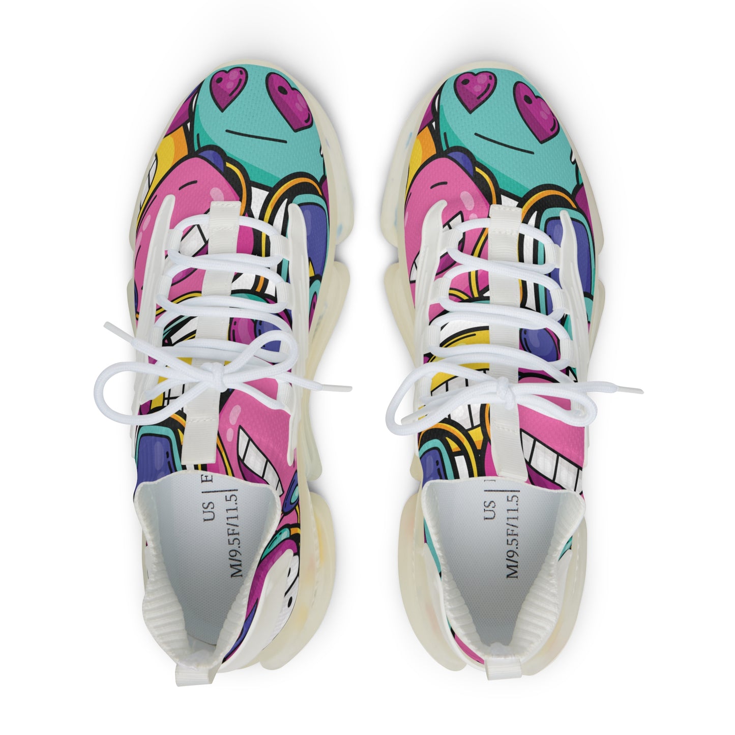 Colorful Pop-Art Mesh Sneakers — Men's Heart & Graffiti Athletic Shoes