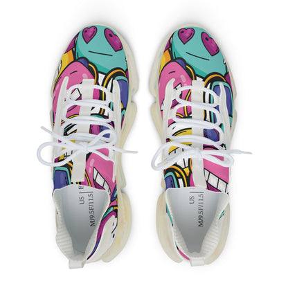 Colorful Pop-Art Mesh Sneakers — Men's Heart & Graffiti Athletic Shoes